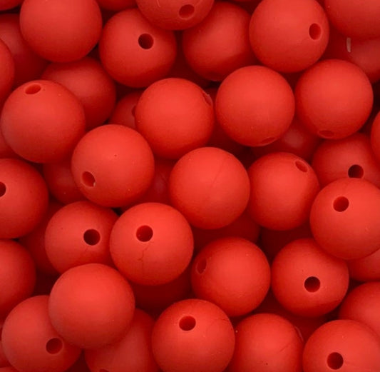 12mm Round Solid Rose Red Silicone Beads