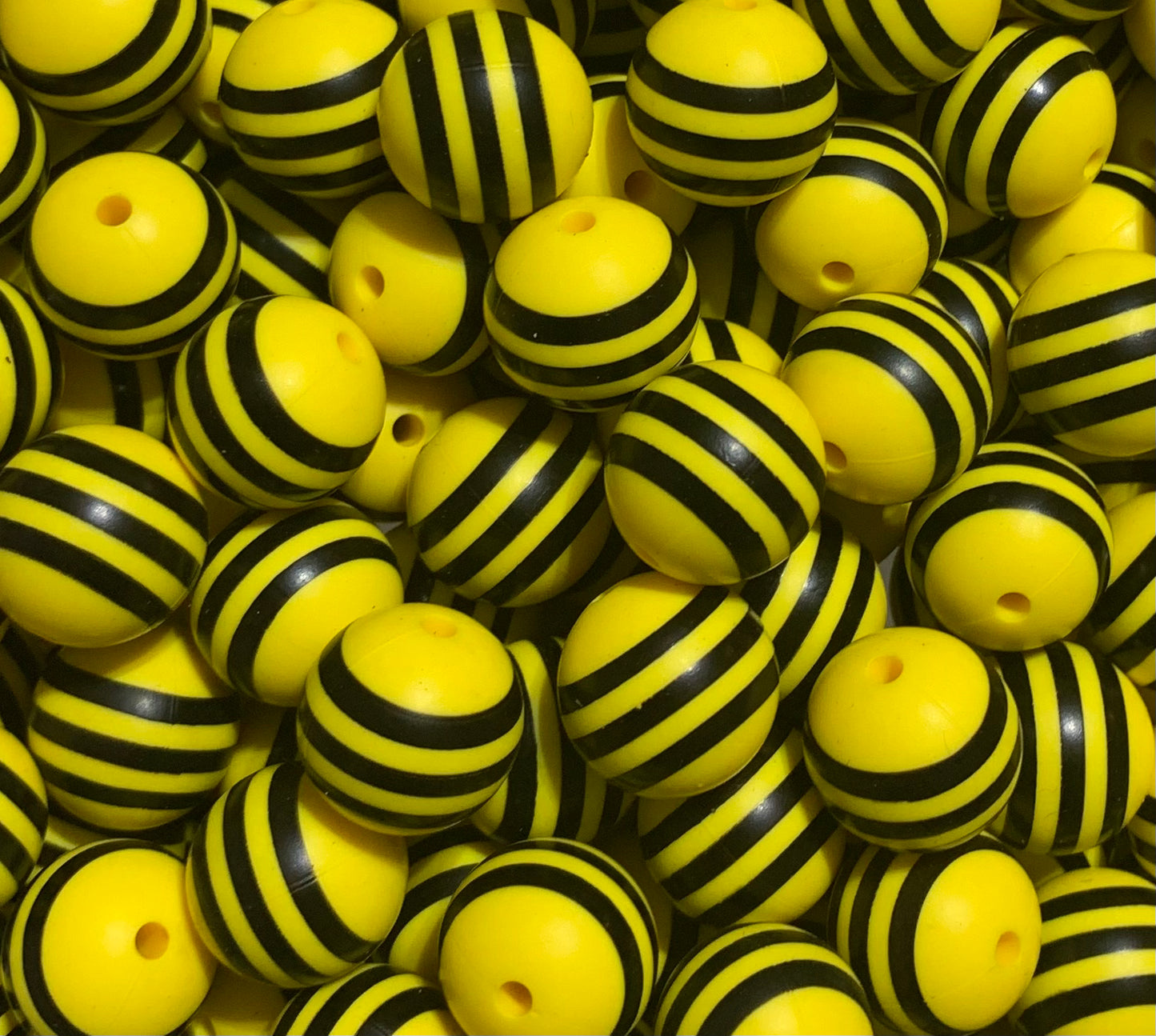 15mm Print Bumble Round Silicone Beads, Yellow Stripe Round Silicone Beads