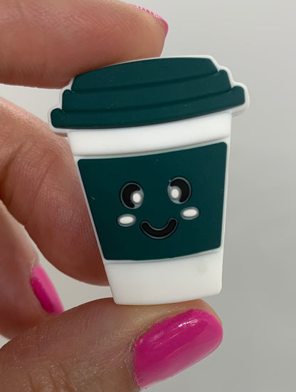 Happy Coffee Cup Silicone Focal Bead, Cup Shape Silicone Bead