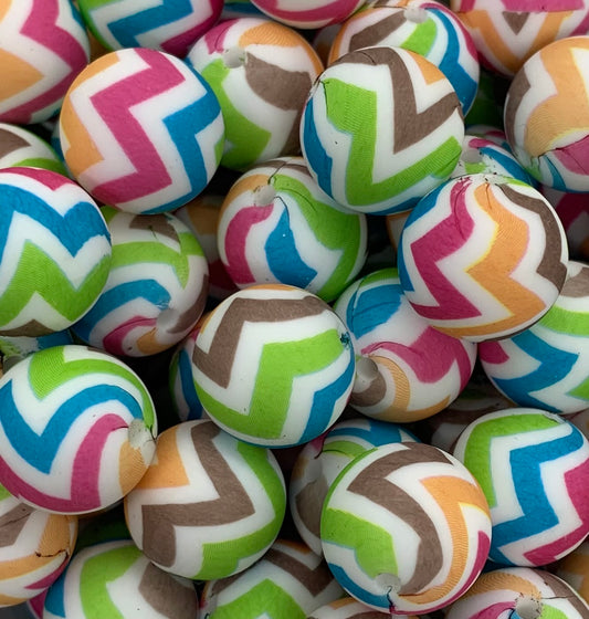 15mm Print Colorful Chevron Round Silicone Beads