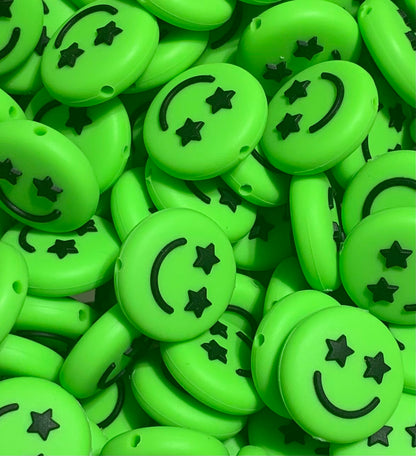 Happy Face Silicone Focal Bead, Star Smily Face Shape Bead