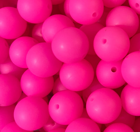 15mm GLOW Neon Pink Round Silicone Beads