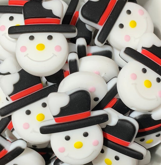 Frosty the Snowman Silicone Focal Bead, Christmas Silicone Bead, Snowman Shape Silicone Bead, Winter Silicone Bead