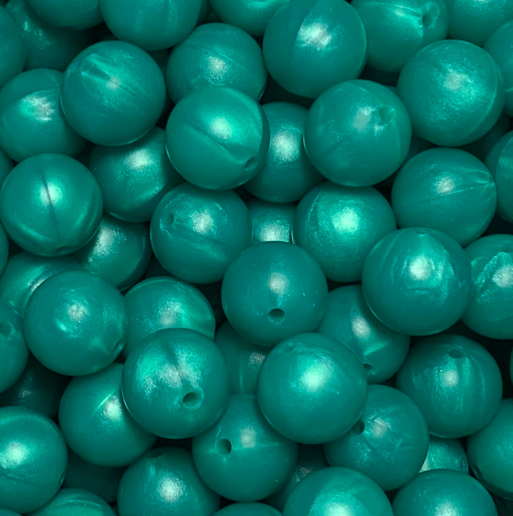 15mm Solid Pearl Lagoon Round Silicone Beads