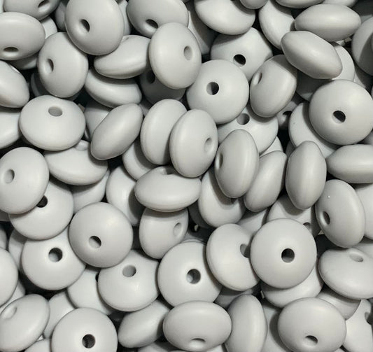 12mm Lentil Cloudy Grey Silicone Beads