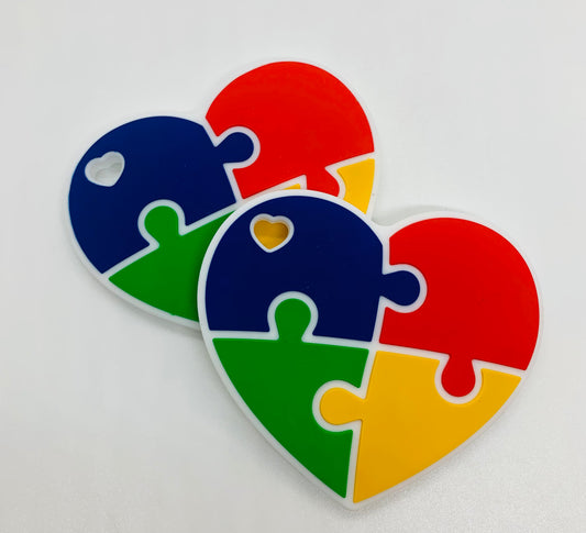 Teether Custom Puzzle Heart Silicone Teether, Autism Awareness Heart Teether
