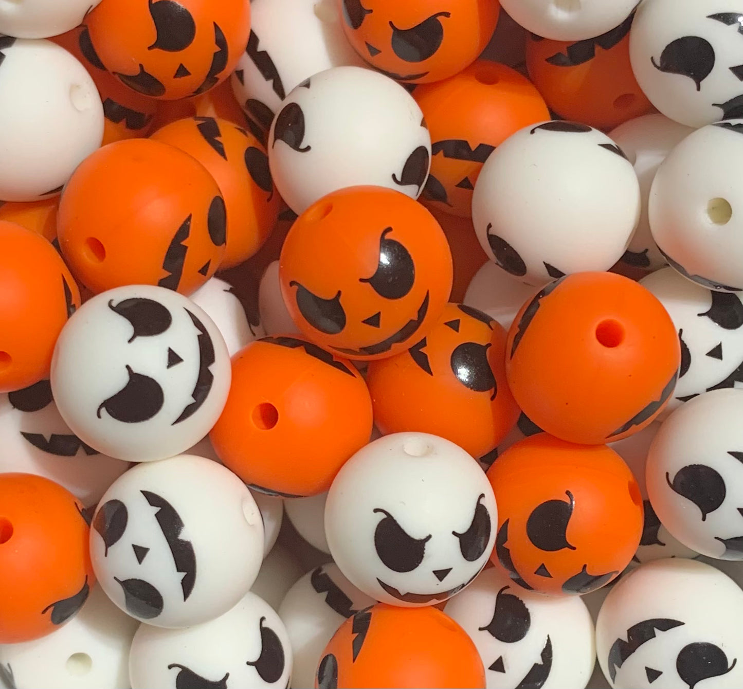 15mm Print Jack- O- Lantern Round Silicone Beads