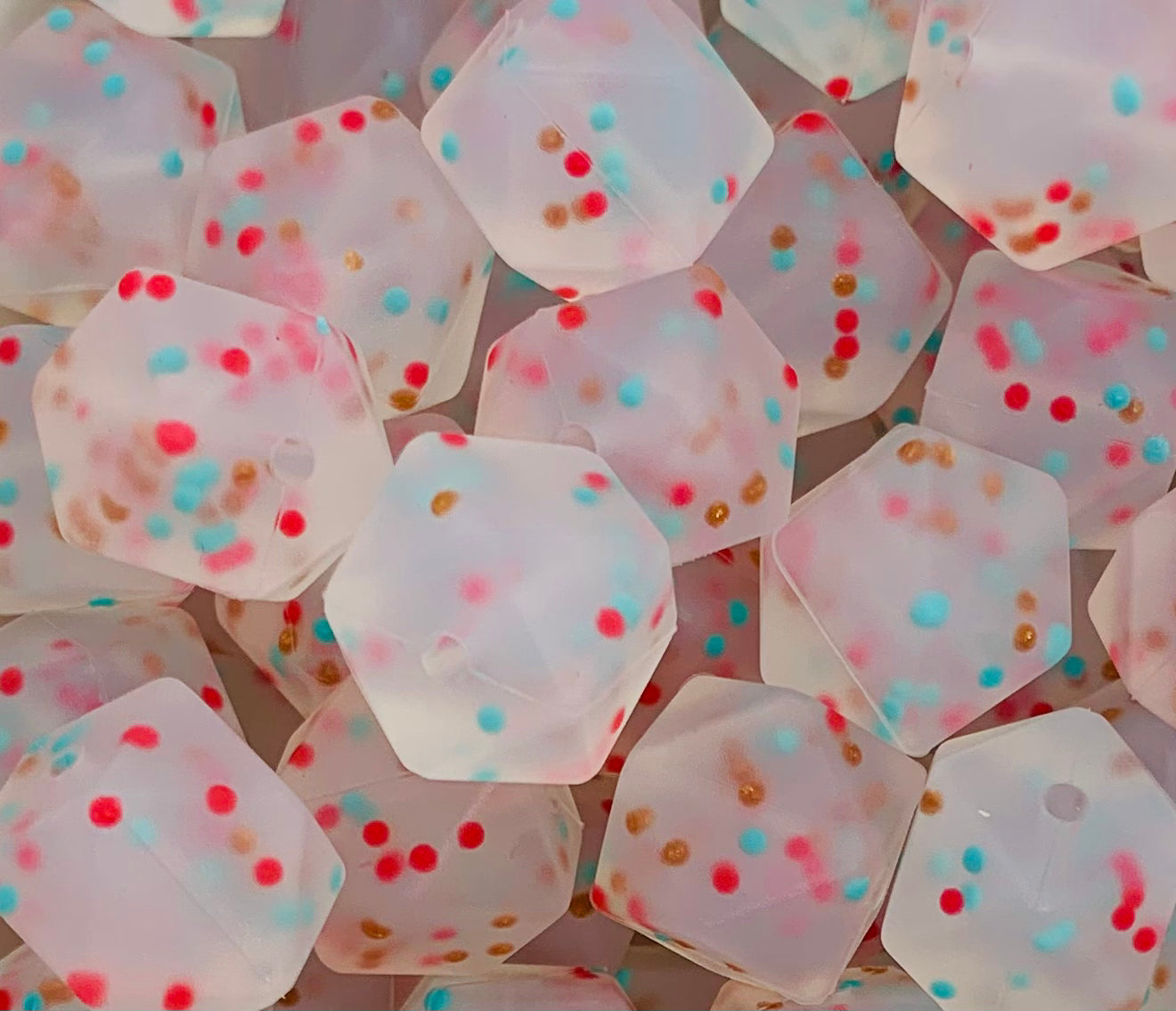 14mm Hexagon Custom Party Time Confetti Silicone Beads