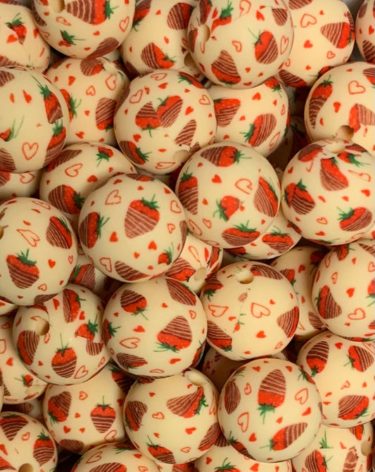 15mm Print Strawberry Delight EXCLUSIVE Round Silicone Beads