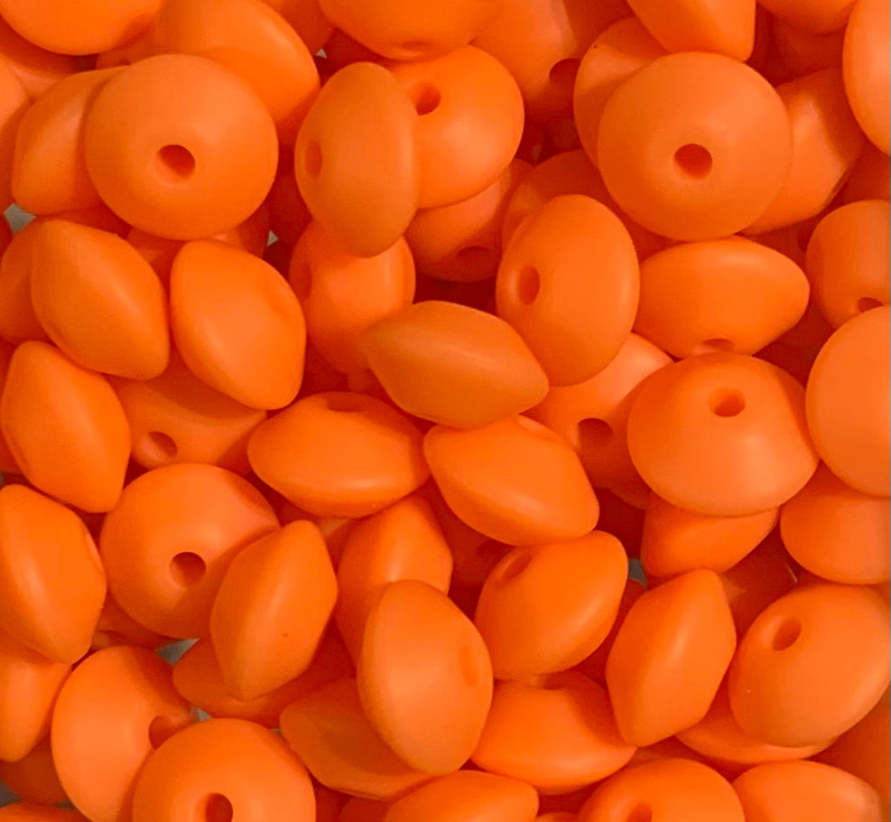 12mm Lentil Solid Tangerine Orange Silicone Beads