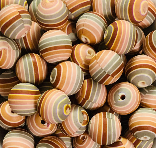 Custom 15mm Boho Stripe Round Silicone Beads, Printed Silicone Bead