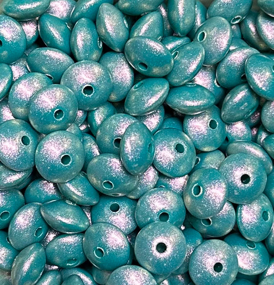 12mm Lentil Opal Lagoon Silicone Bead, Pearl Lentil