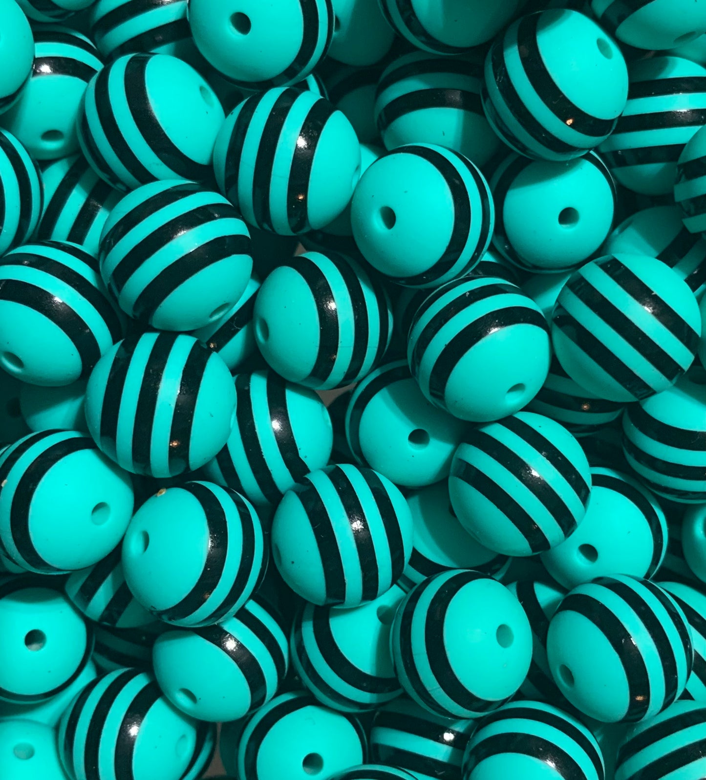 15mm Print Turquoise Stripe EXCLUSIVE Round Silicone Beads