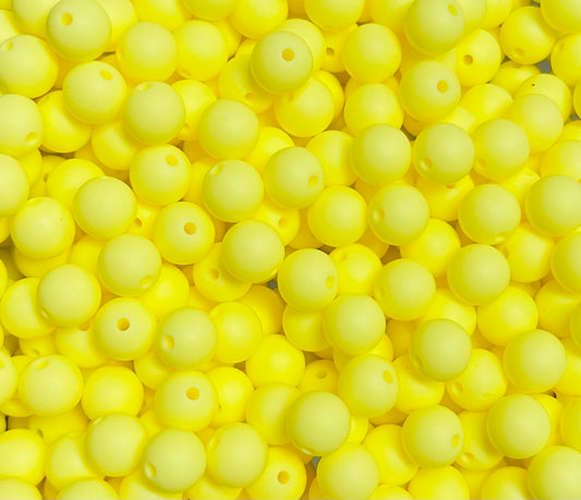 12mm Round Solid Lemon Yellow Silicone Beads