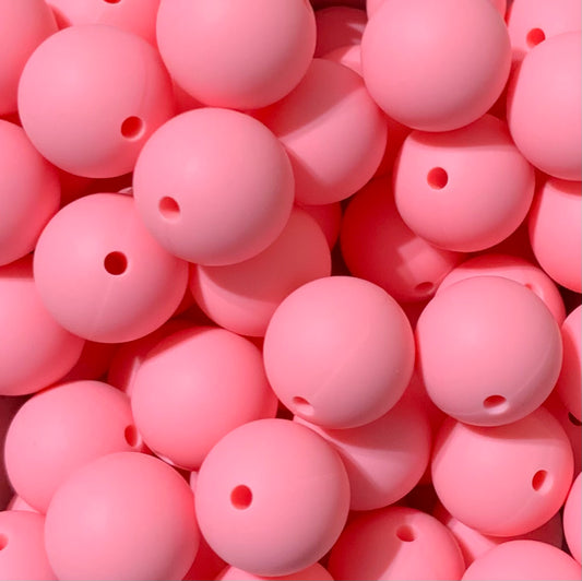 15mm Solid Petal Pink Round Silicone Beads