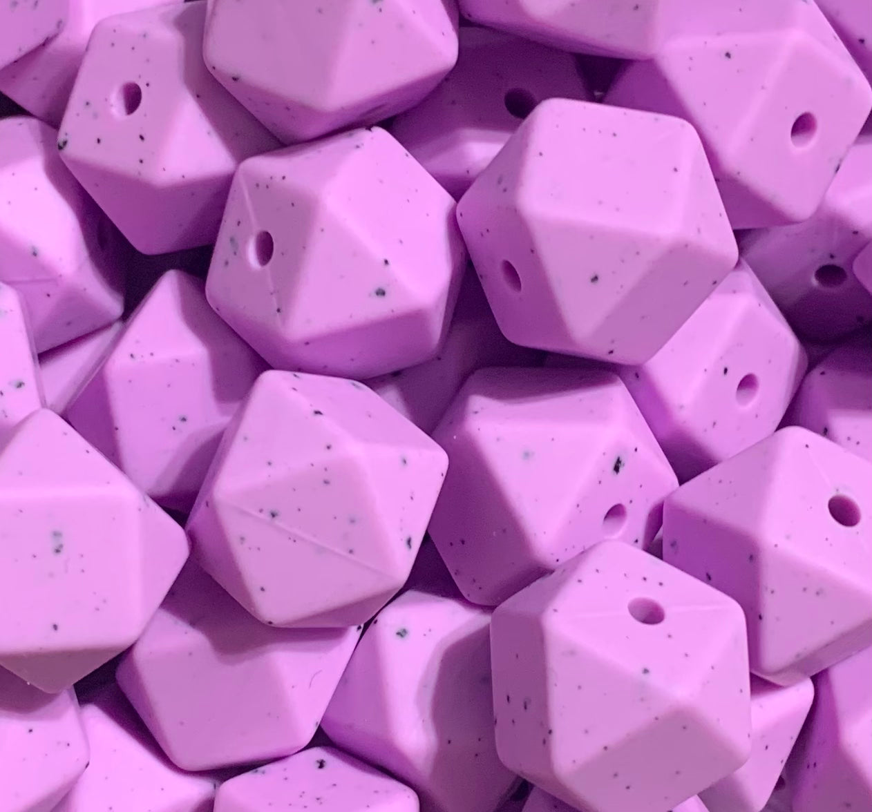 14mm Hexagon Purple Speckled Silicone Beads