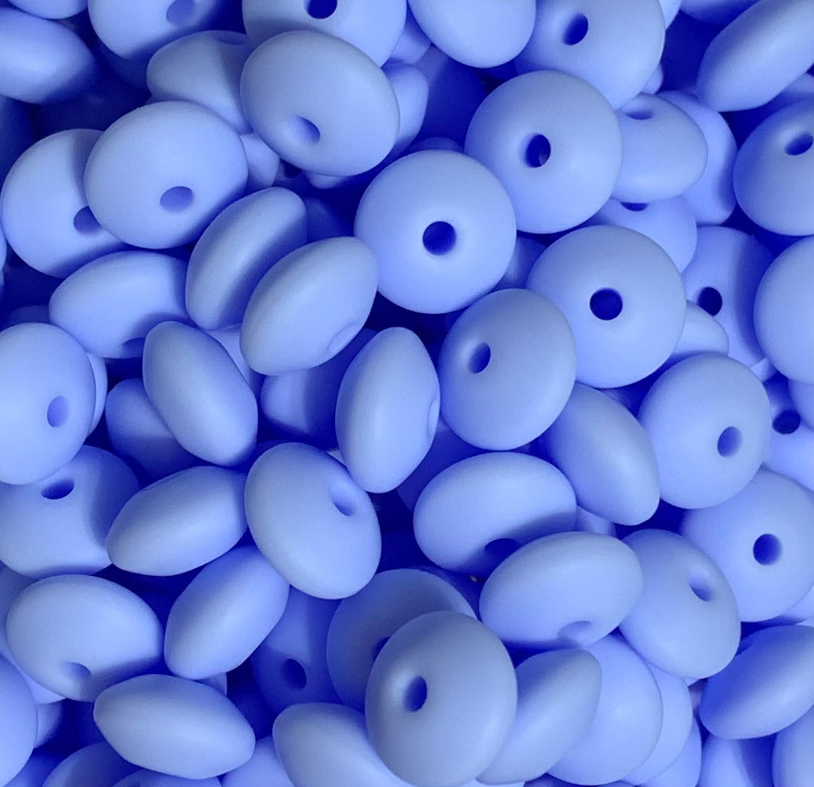 12mm Lentil Solid Cool Springs Blue Silicone Bead