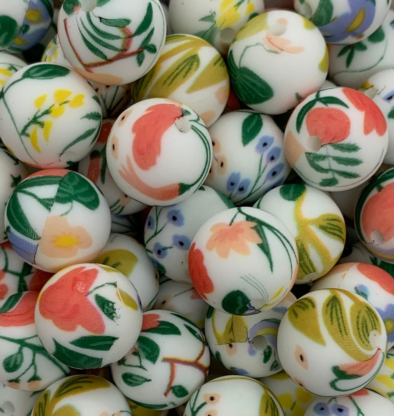 15mm Print Spring Garden Round Silicone Beads