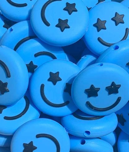 Happy Face Silicone Focal Bead, Star Smily Face Shape Bead