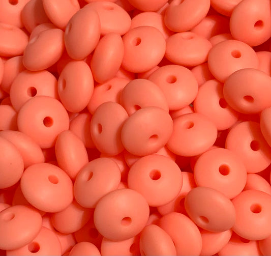 12mm Lentil Solid Salmon Silicone Beads