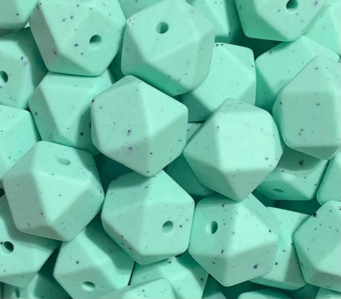 14mm Hexagon Mint Speckled Silicone Beads