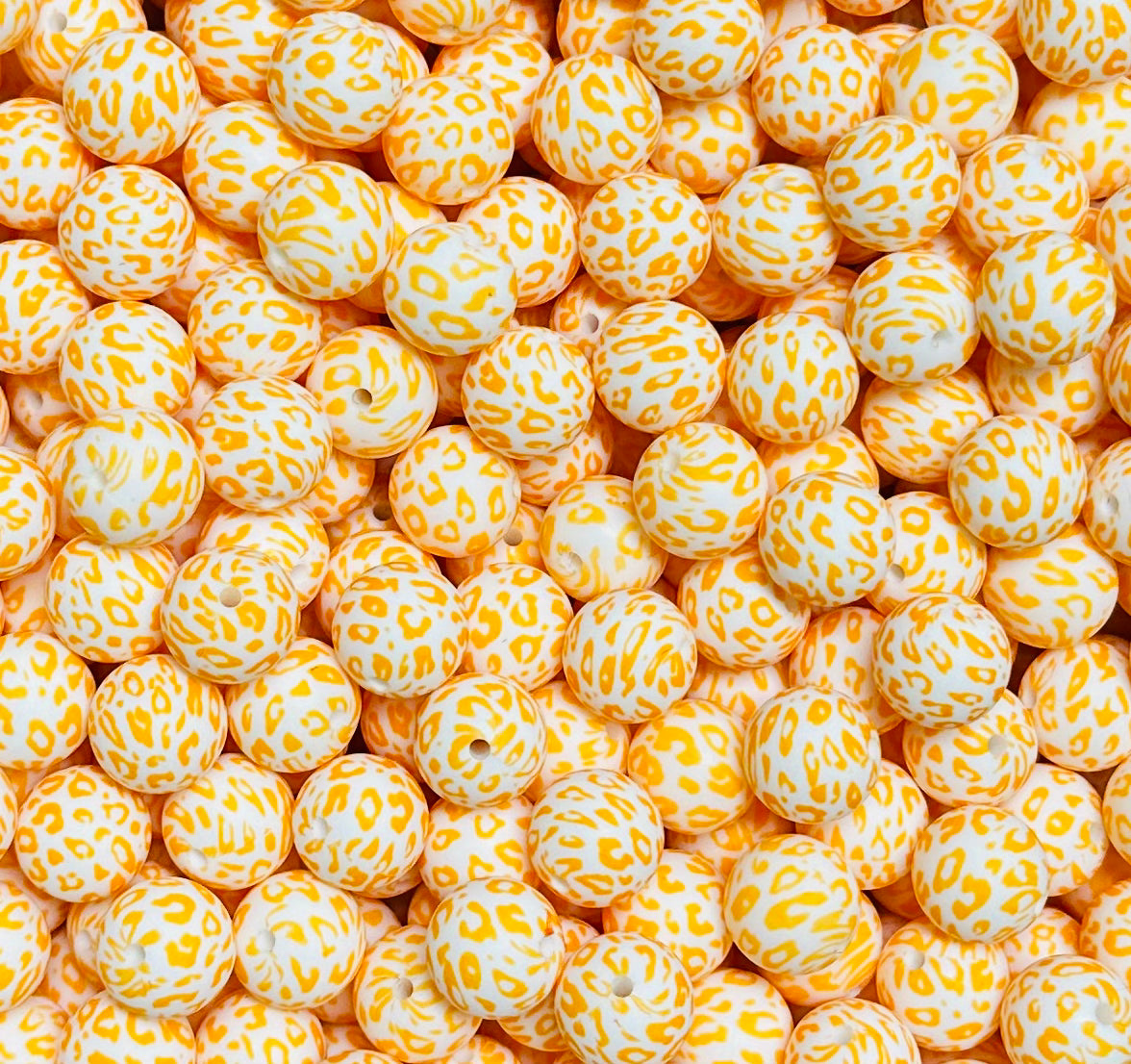 15mm Print Tangerine Leopard Round Silicone Beads