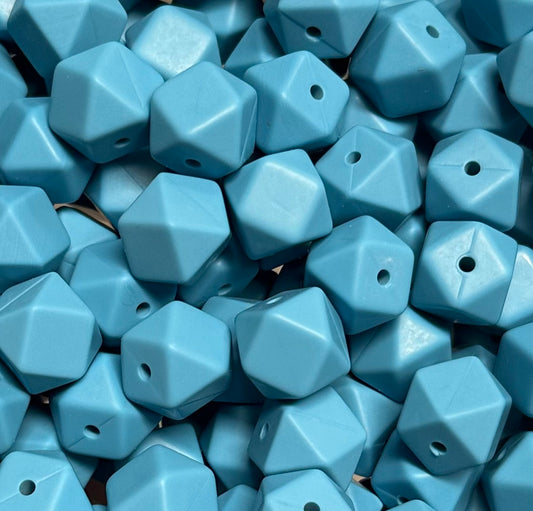 14mm Hexagon Custom Ocean Blue Silicone Beads