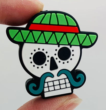 Señor Sugar Skull Focal Silicone Bead, Halloween Silicone Bead, Skull Shape Silicone Bead