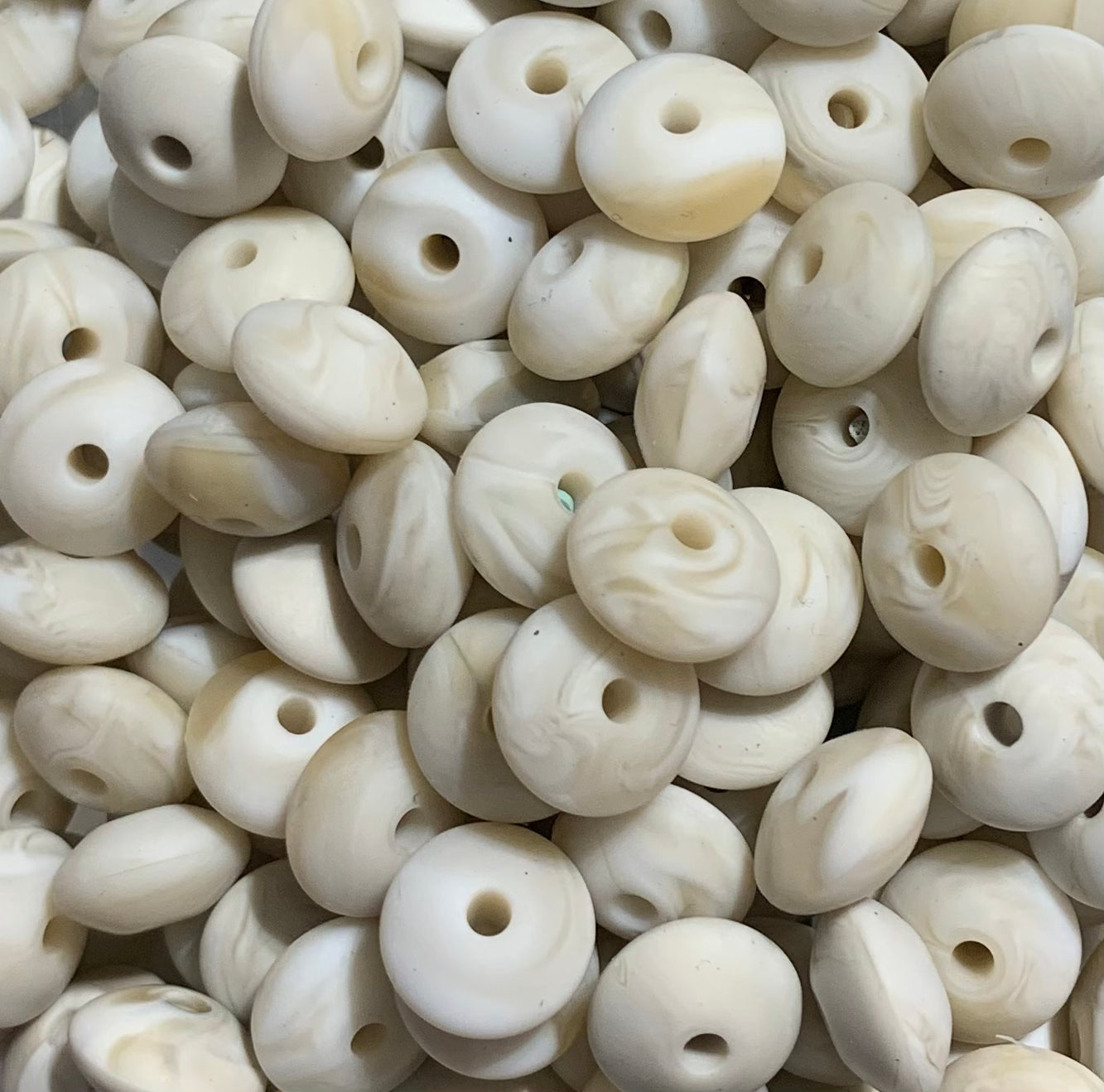 12mm Lentil Solid Cream Marble Silicone Beads