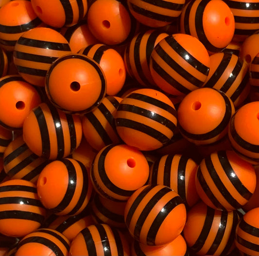 15mm Print Orange Stripe EXCLUSIVE Round Silicone Beads