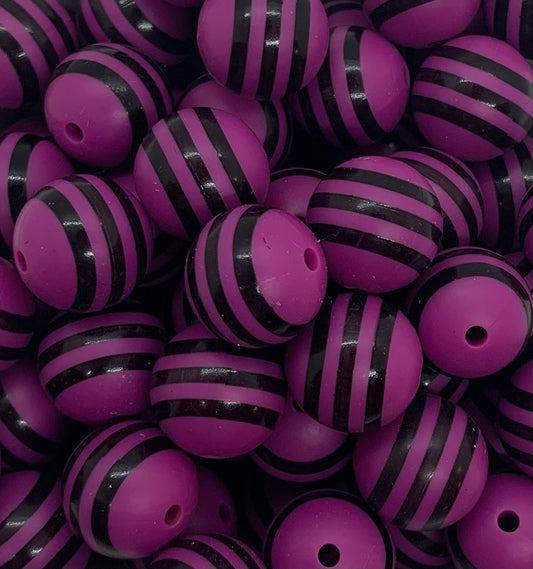 15mm Print Purple Stripe EXCLUSIVE Round Silicone Beads