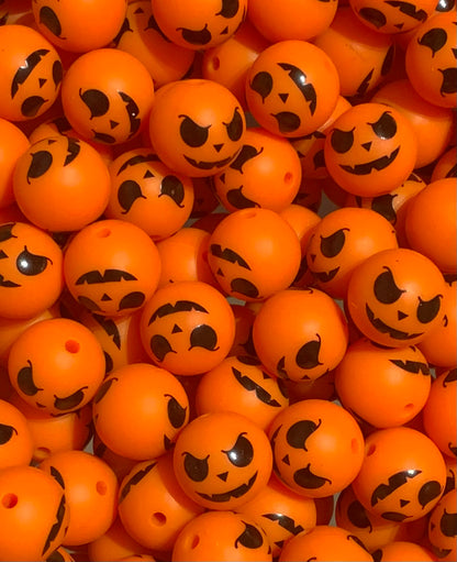 15mm Print Jack- O- Lantern Round Silicone Beads