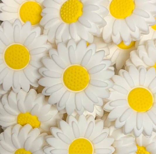 Sunflower White with Yellow Center Silicone Focal Bead, Flower Shape Silicone Bead