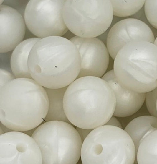12mm Round Pearl White Silicone Beads