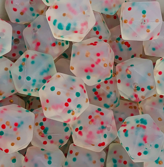 14mm Hexagon Custom Christmas Confetti Silicone Beads