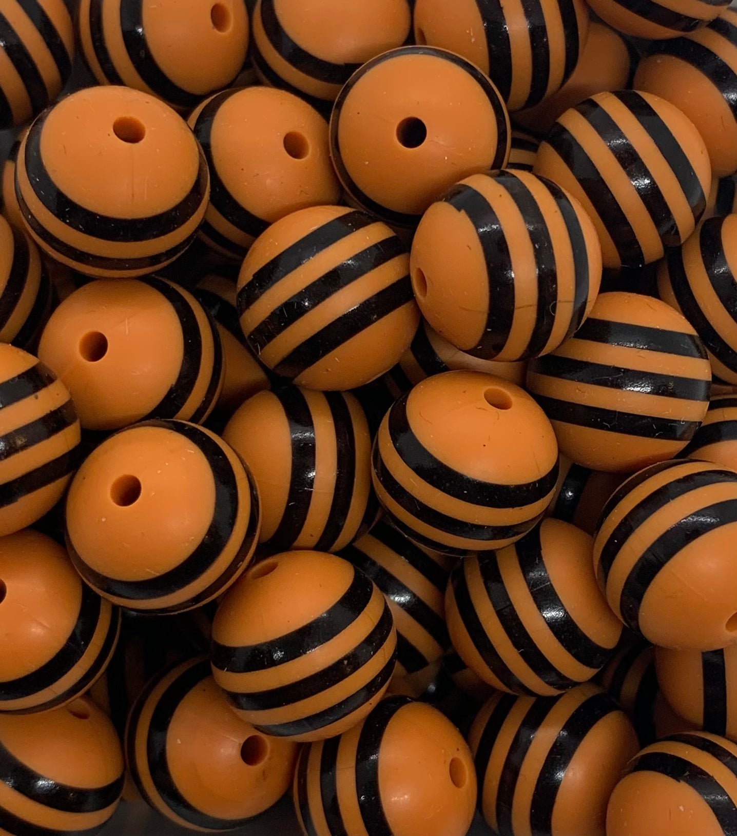 15mm Print Dark Orange Stripe EXCLUSIVE Round Silicone Beads