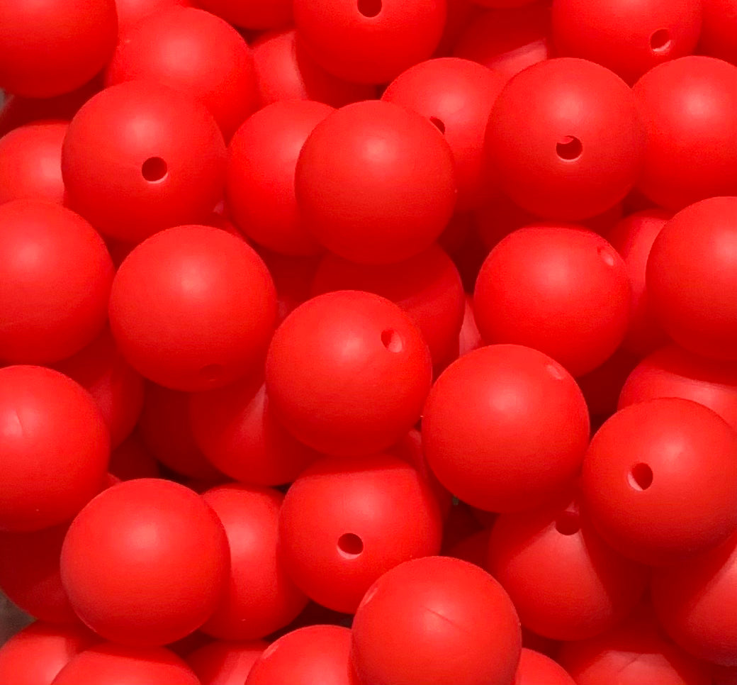 12mm Round Solid Strawberry Red Silicone Beads