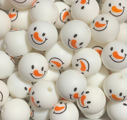 15mm Print Snowman Face Round Silicone Beads