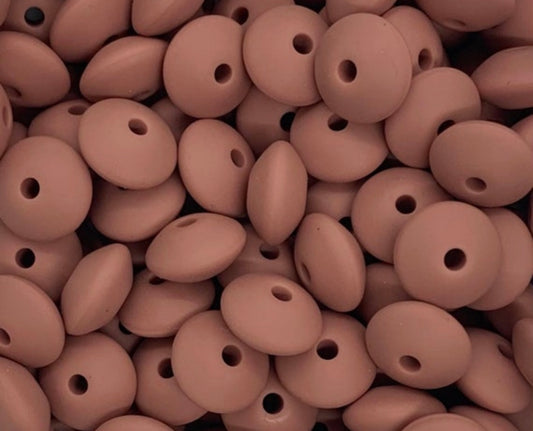 12mm Lentil Solid Dusty Rose Silicone Beads