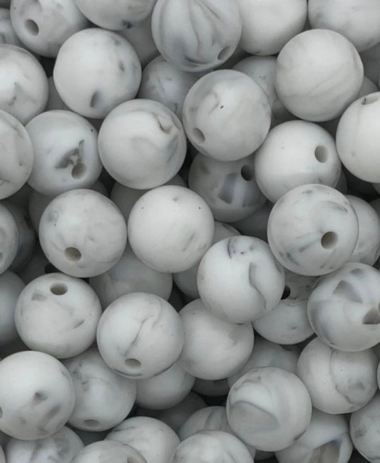 15mm Solid White Marble Round Silicone Beads