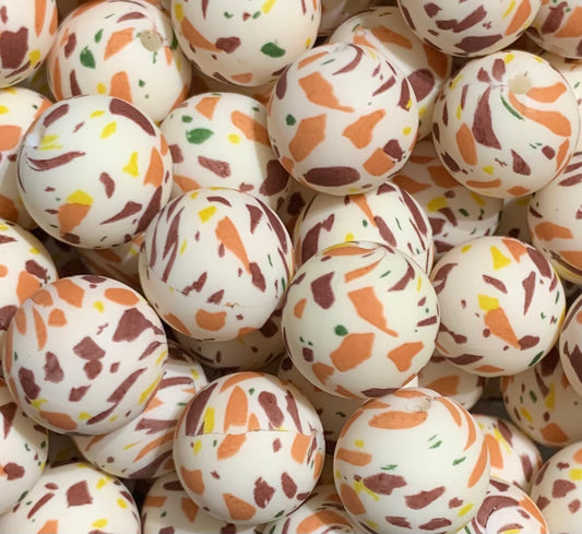 15mm Print Sun-kissed Terrazzo Round Silicone Beads