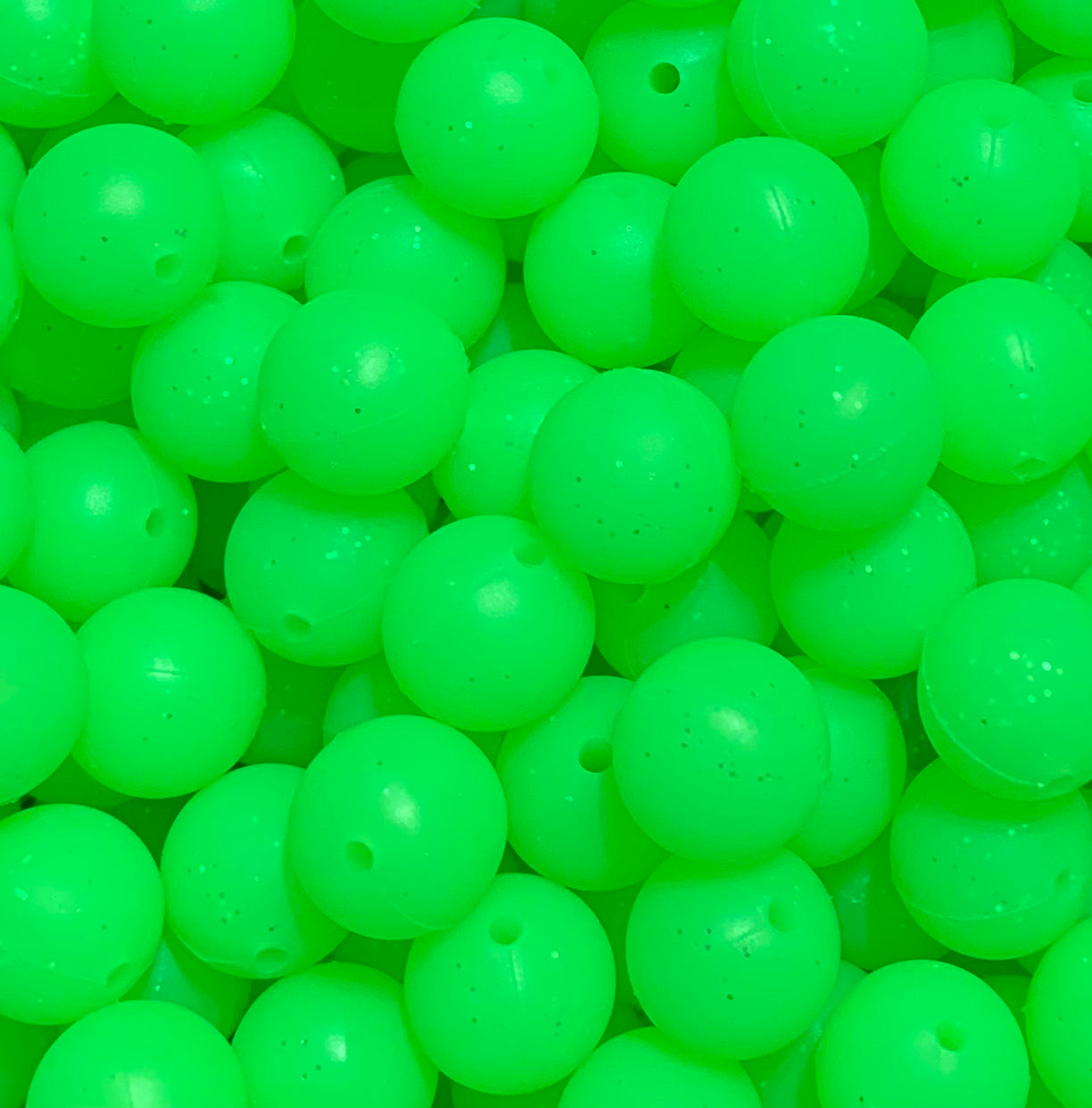 15mm GLITTER Neon Green Round Silicone Beads