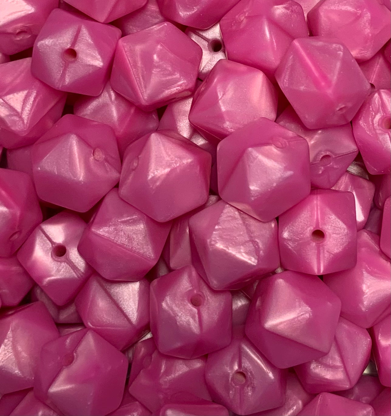 14mm Hexagon Pearl Fuchsia Silicone Bead