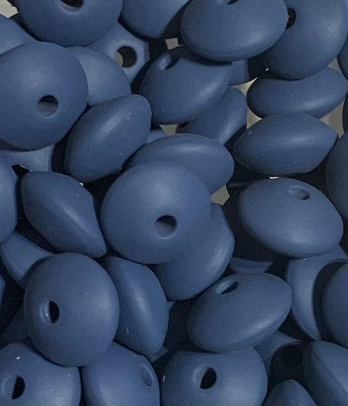 12mm Lentil Solid Navy Blue Silicone Beads