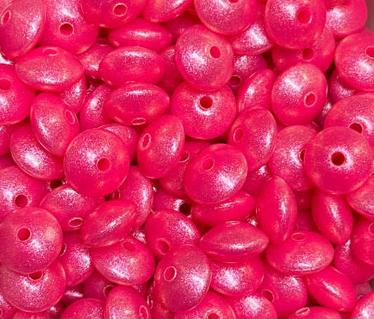 12mm Lentil Opal Hot Pink Silicone Bead, Pearl Lentil