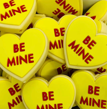 Yellow Be Mine Candy Heart EXCLUSIVE Silicone Focal Bead, Valentine’s Silicone Bead, U R Cute Heart Shape Silicone Bead