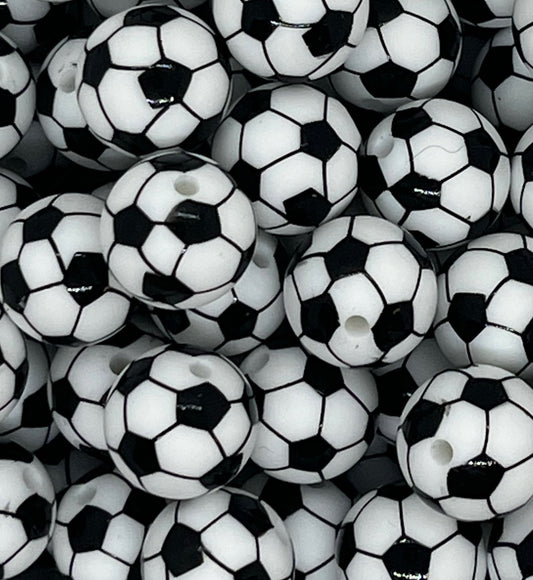 15mm Print Soccer Round Silicone Beads