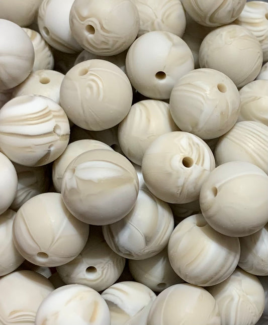 15mm Solid Cream Marble Round Silicone Beads