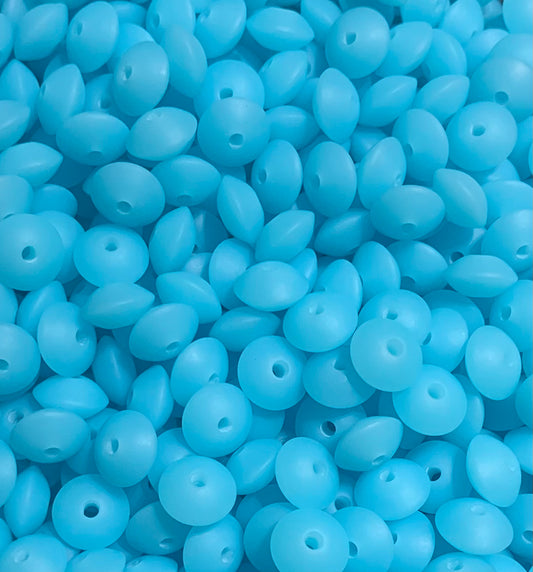 12mm Lentil Blue GLOW in the Dark Silicone Bead