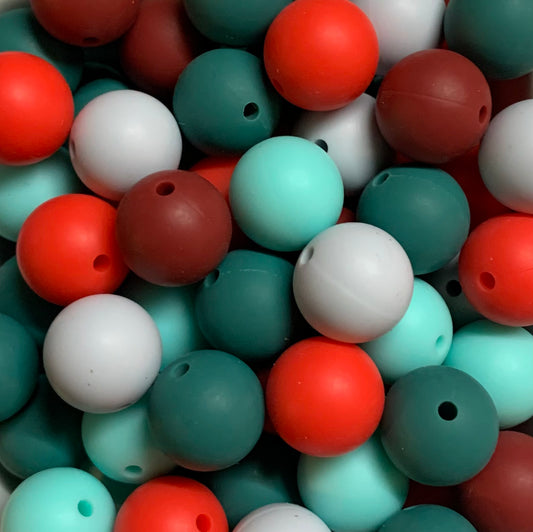 Bead Mix - Winter Berry Mix , 15mm Round Silicone Bead Mix